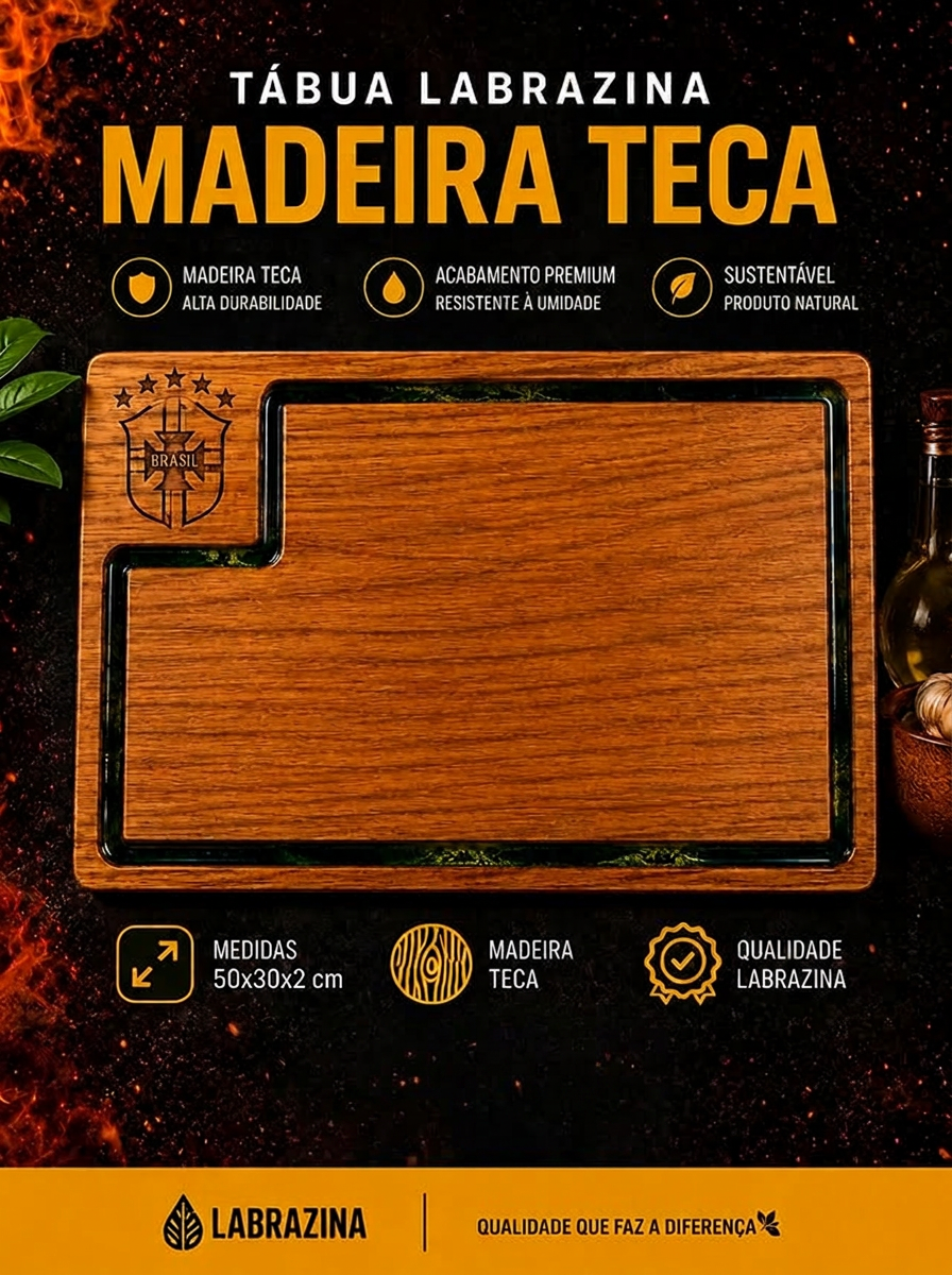 Tábua Labrazina em madeira teca com escudo da seleção brasileira
