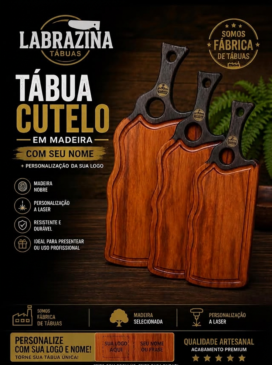Tábuas cutelo em madeira nobre personalizadas a laser