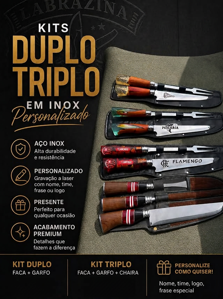 Kits duplo e triplo em inox personalizados com estojo